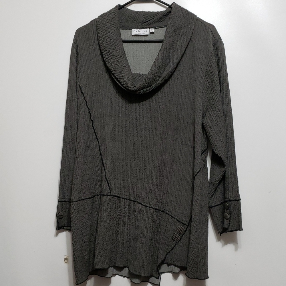 HABITAT Artsy Lagenlook Dark Gray Cowl Neck Long Sleeve Tunic XL